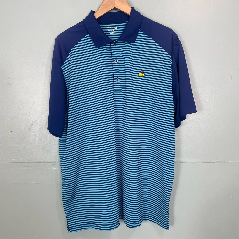 Master Tech Polo‎ Striped Blue Golf Short Sleeve Men's XL Logo Patch